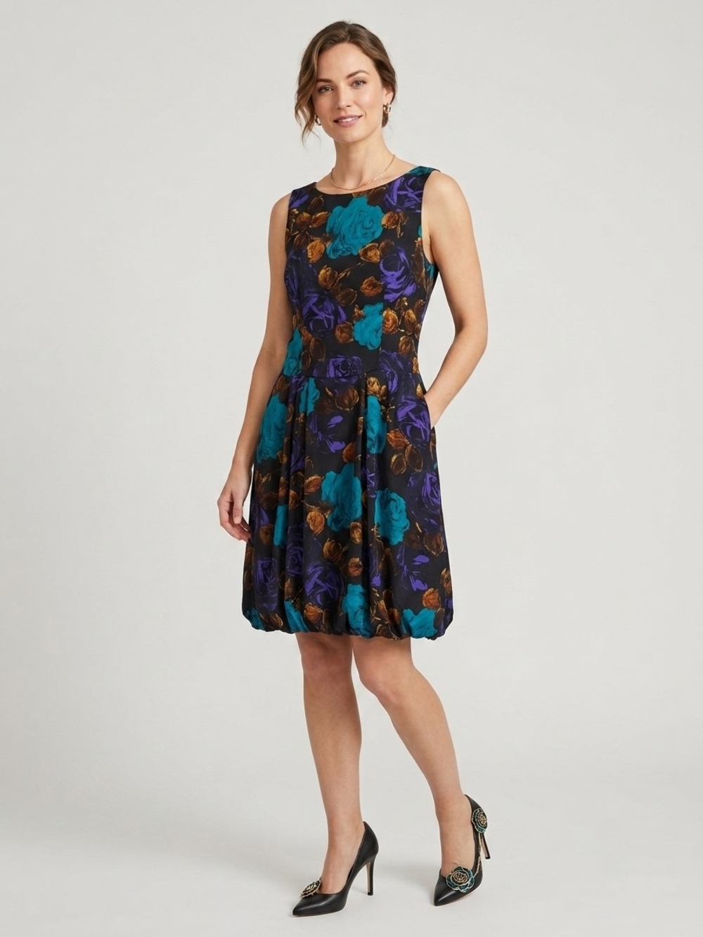 Marks & Spencer Silk Floral Bubble Hem Dress 8 Cocktail Cocktail Party Wedding